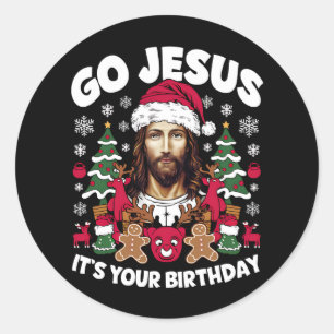 Sticker Rond C'est l'anniversaire de Jésus, sale T-shirt de Noë