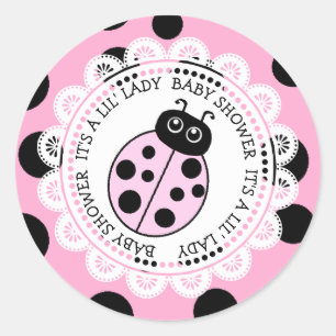 Sticker Rond C'est le Baby shower d'une petite dame rose Ladybu