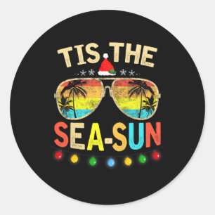 Sticker Rond C'est le soleil de la mer Santa Beach été Noël en