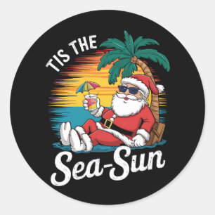Sticker Rond C'est le soleil de la mer Santa Beach Noël en juil