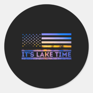 Sticker Rond C'est le temps du lac Coucher de soleil Drapeau am