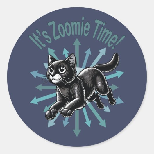 Sticker Rond C'est le temps Zoomie Chat Noir (Devant)