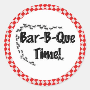 Sticker Rond C'est l'heure du BBQ ! Nappe à carreaux rouges ave