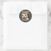 Sticker Rond C'est l'heure du fou Chat drôle (Sac)