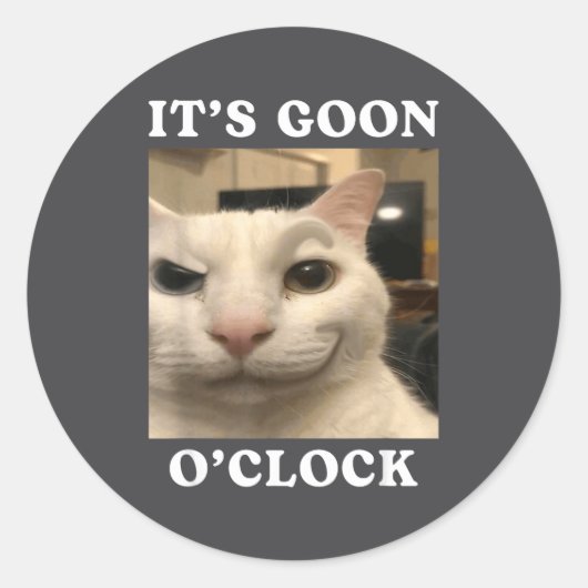 Sticker Rond C'est l'heure du fou Chat drôle (Devant)