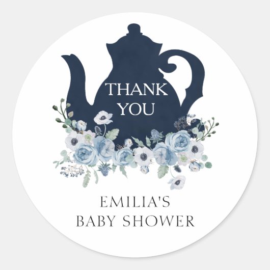 Sticker Rond C'est l'heure du thé Baby Shower Merci (Devant)