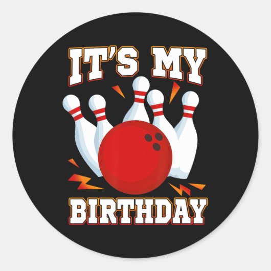 Sticker Rond C'est ma fête de quilles d'anniversaire (Devant)