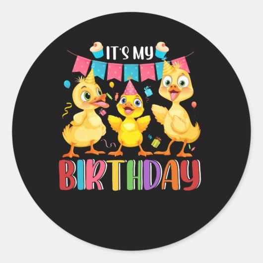 Sticker Rond C'Est Ma Fête Des Canards D'Anniversaire Pour L'Ag (Devant)