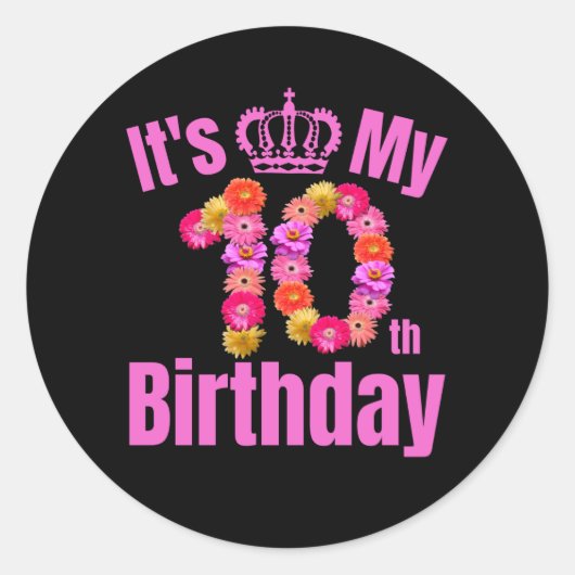 Sticker Rond C'est mon 10e anniversaire fille cadeau Flower (Devant)