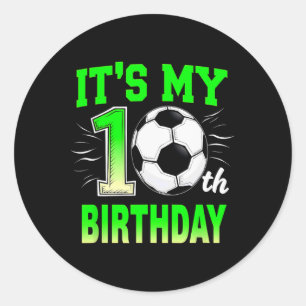 Sticker Rond C'est mon 10e anniversaire garçon football Ll