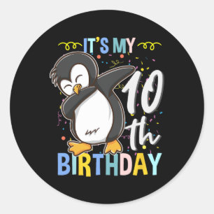 Sticker Rond C'est mon 10ème anniversaire Dabbing Penguin