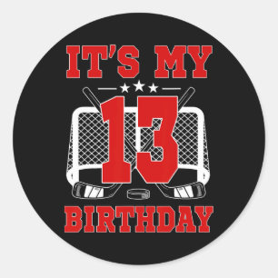 Sticker Rond C'est mon 13e anniversaire Thème de hockey sur gla