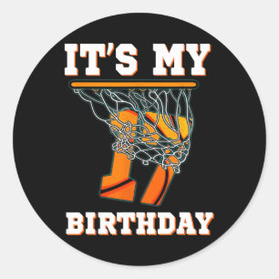 Sticker Rond C'est mon 17e anniversaire Bysketbyll Boy Party 17