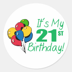 Sticker Rond C'est mon 21e anniversaire (ballons)