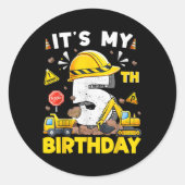Sticker Rond C'est mon 5e anniversaire Boy Construction Excavat (Devant)