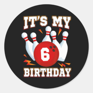 Sticker Rond C'est mon 6e anniversaire de bowling thème 6 ans p