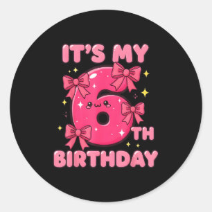 Sticker Rond C'est mon 6ème anniversaire Coquette Bow Girl Mign