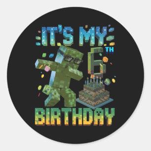 Sticker Rond C'est mon 6ème anniversaire Gamer Pixel Number Ann