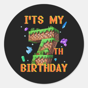 Sticker Rond C'est mon 7ème anniversaire Pixel Gamer Party Garç