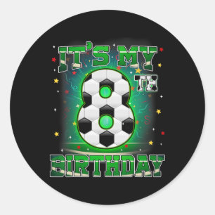 Sticker Rond C'est mon 8ème anniversaire Garçons Football 8 ans