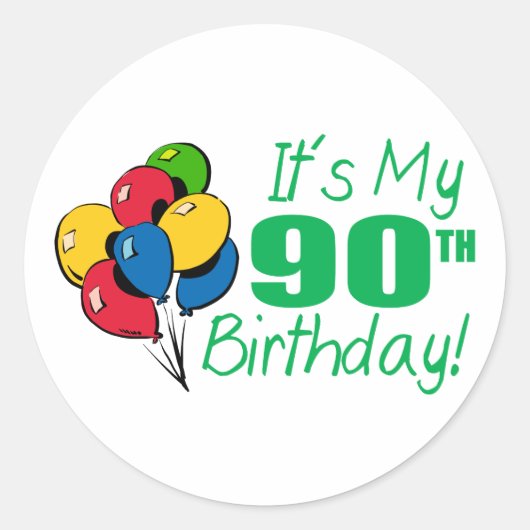 Sticker Rond C'est mon 90e anniversaire (Ballons) (Devant)