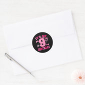 Sticker Rond C'est mon 9e anniversaire fille Coquette Bow 9 ans (Enveloppe)