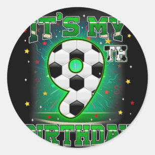 Sticker Rond C'est mon 9e anniversaire Garçons Football 9 ans P