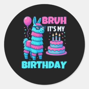 Sticker Rond C'est mon anniversaire Funny Llama Pinata Garçon d