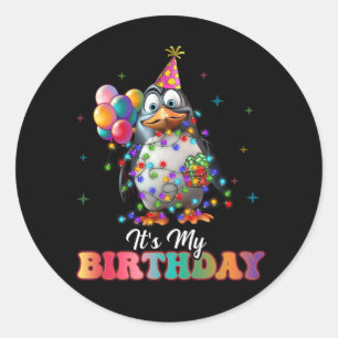 Sticker Rond C'est mon Anniversaire Pingouin Noël Light Anim