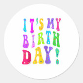 Sticker Rond C'est mon Anniversaire Rétro Super pour les filles (Devant)