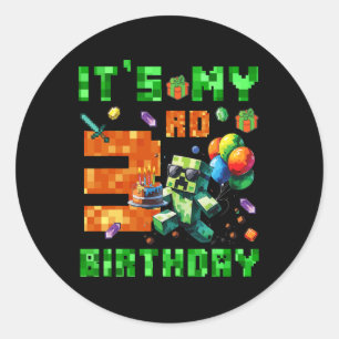 Sticker Rond C'est mon jeu vidéo de numéro de pixel d'anniversa