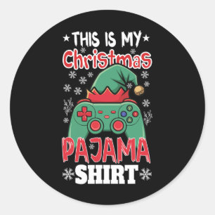 Sticker Rond C'Est Mon Jeu Vidéo Pajama De Noël Gamer Boys