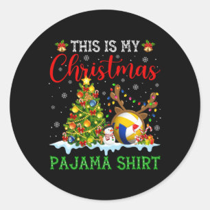 Sticker Rond C'Est Mon Pajama De Volley-Ball De Noël