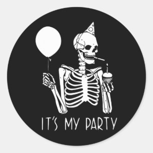Sticker Rond C'est mon parti Lazy Costume Halloween Skeleton Sk