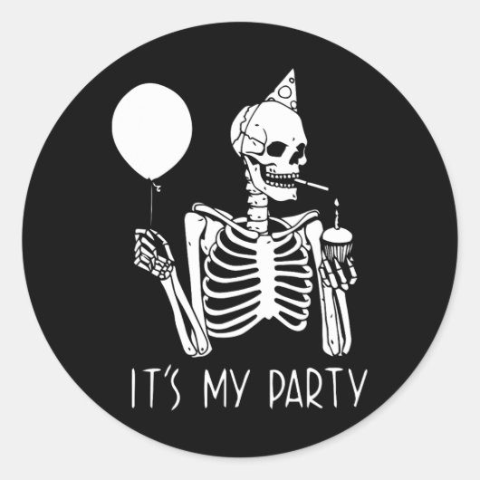 Sticker Rond C'est mon parti Lazy Costume Halloween Skeleton Sk (Devant)