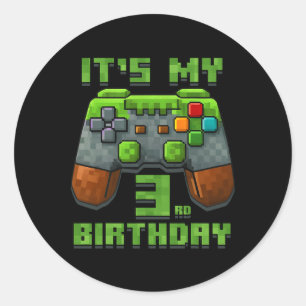 Sticker Rond C'est mon t-shirt d'anniversaire 3 ans Gamer Vidéo