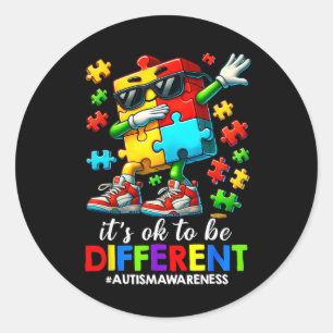 Sticker Rond C'est OK d'être un autre Puzzle Autism Awar