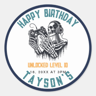 Sticker Rond C'est parti pour Skull  – Anniversaire de jeu vidé