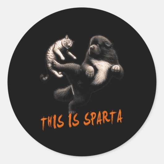 Sticker Rond C'Est Sparta - Chien Vs Chat (Devant)