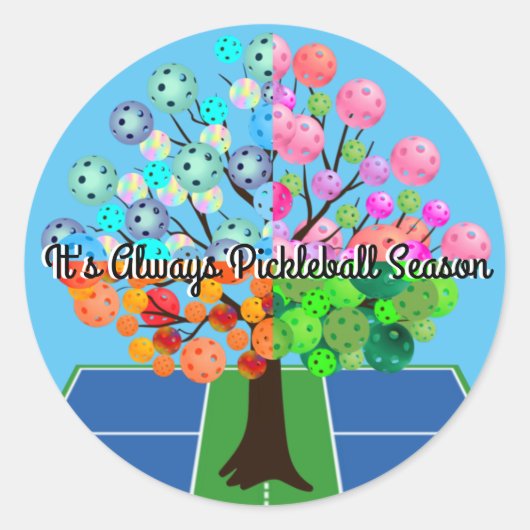 Sticker Rond C'est toujours la saison du Pickleball - Arbre de  (Devant)