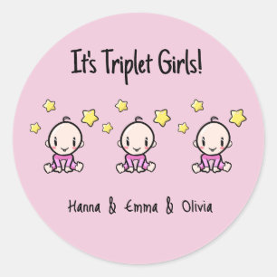 Sticker Rond C'est Triplet Girls !, Personnalisé Triplet Babies