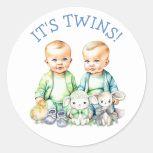 Sticker Rond C'est Twins ! Belle garçon jumeaux Baby shower Tra