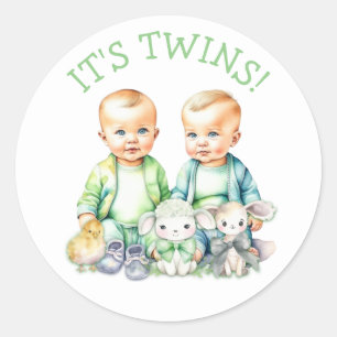 Sticker Rond C'est Twins ! Belle garçon jumeaux Baby shower Tra