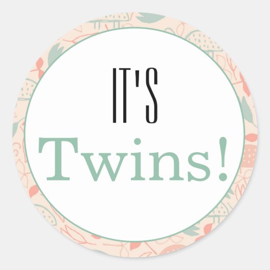 Sticker Rond C'est Twins ! Fête du Baby shower floral (Devant)