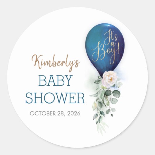 Sticker Rond C'est un Baby shower Bleu Garçon (Devant)