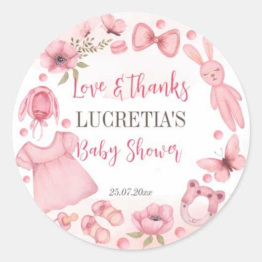 Sticker Rond C'est un baby shower de fille merci (Devant)