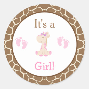 Sticker Rond C'est un Baby shower de Giraffe de fille