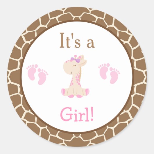 Sticker Rond C'est un Baby shower de Giraffe de fille (Devant)