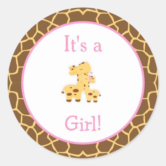 Sticker Rond C'est un Baby shower de Giraffe de fille (Devant)