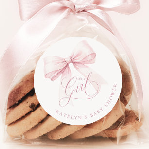 Sticker Rond C'est un Baby shower de la croupe rose fille